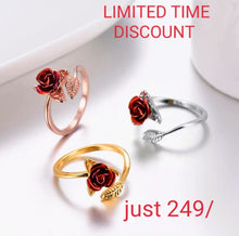 Load image into Gallery viewer, Red Rose Garden Flower Leaves Resizable Gold Finger Rings Valentine's Day Gift Jewelry Hot Sale 2019 Open Rings for Women