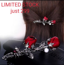 Load image into Gallery viewer, Simple rose flower hairpin fabric crystal beetle hairpin rhinestone leaf hairpin elegant female girl hairpin hair accessories