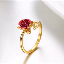 Load image into Gallery viewer, Red Rose Garden Flower Leaves Resizable Gold Finger Rings Valentine's Day Gift Jewelry Hot Sale 2019 Open Rings for Women