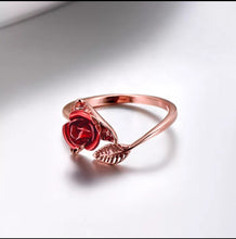 Load image into Gallery viewer, Red Rose Garden Flower Leaves Resizable Gold Finger Rings Valentine's Day Gift Jewelry Hot Sale 2019 Open Rings for Women