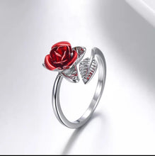 Load image into Gallery viewer, Red Rose Garden Flower Leaves Resizable Gold Finger Rings Valentine's Day Gift Jewelry Hot Sale 2019 Open Rings for Women