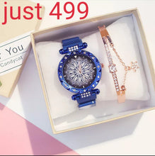 Load image into Gallery viewer, Women Mesh Magnet Buckle Lucky Flower Watches + bracelet set Luxury Ladies Rhinestone Quartz Watch Starry sky Relogio Feminino